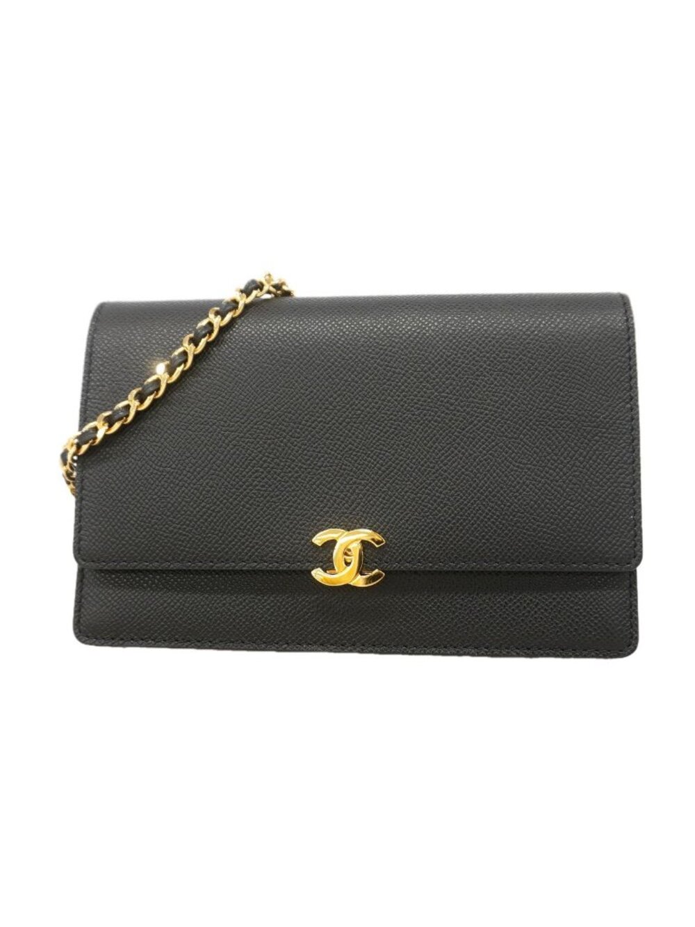 Chanel Wallet on Chain Leather Black Gold Shoulder Bag